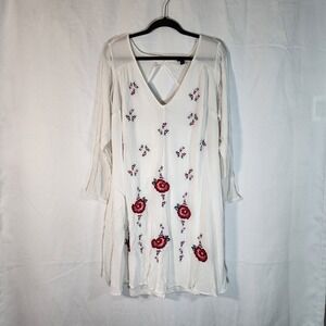 TORRID Embroidered Dress White Floral Rose Boho Hippie Flowy Lined Womens 2X